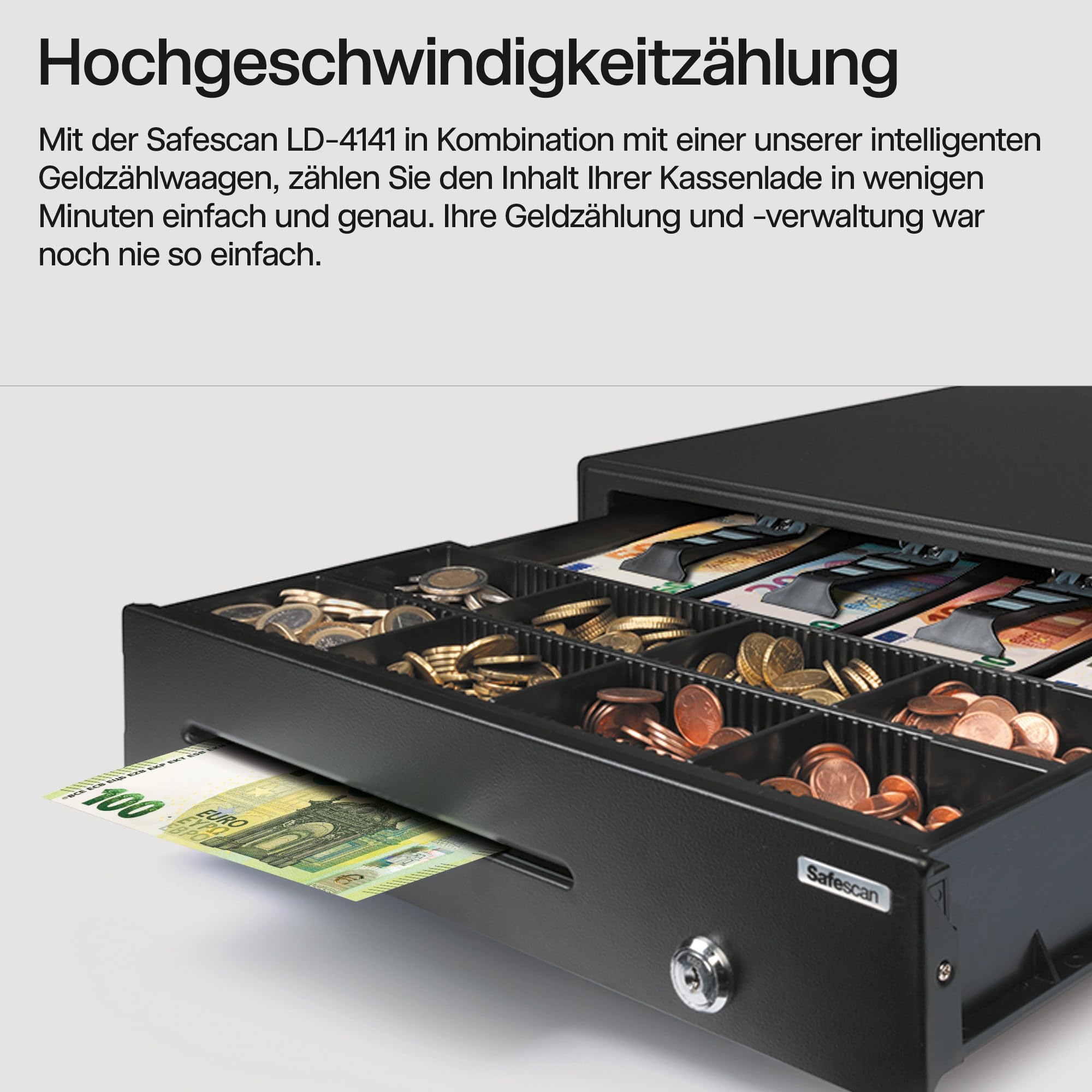 Safescan LD-4141 Kassenschublade 4 Fächer Banknoten 8 Münzen RJ-12 Anschluss 41x41,5x11,5 cm