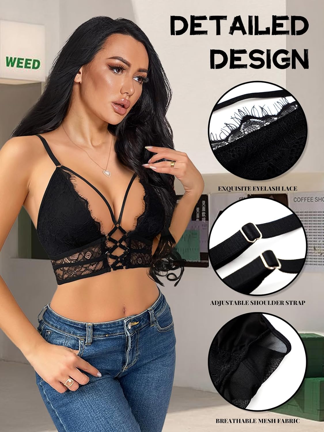 Buitifo Womens Cami Bra Criss Cross Eyelash Crop Top Bra Sexy Vest Bralette Busiter Lingerie - Image 3