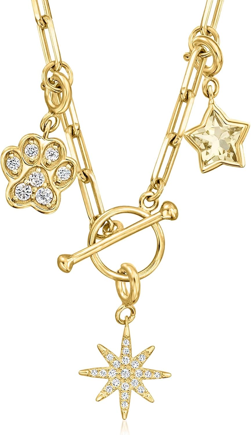 Ross-Simons 18kt Gold Over Sterling Charm-Compatible Paper Clip Link Toggle Necklace