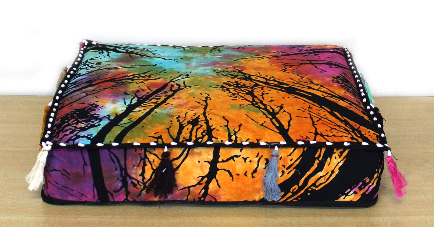 Popular Handicrafts Square Hippie Mandala Floor Pillow Ottoman Pouf Cover - Indian Elephant Daybed Oversized Cotton Cushion Cover Heavy Duty Zipper