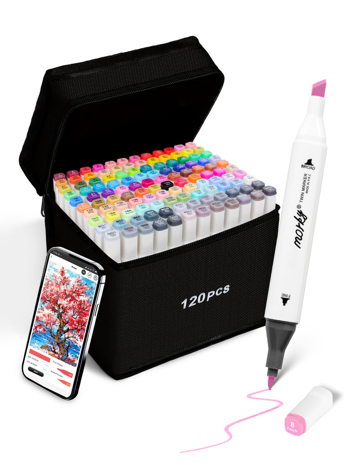 Brled 120 Colours Alcohol Markers with Free App, Colouring Pens for Adults