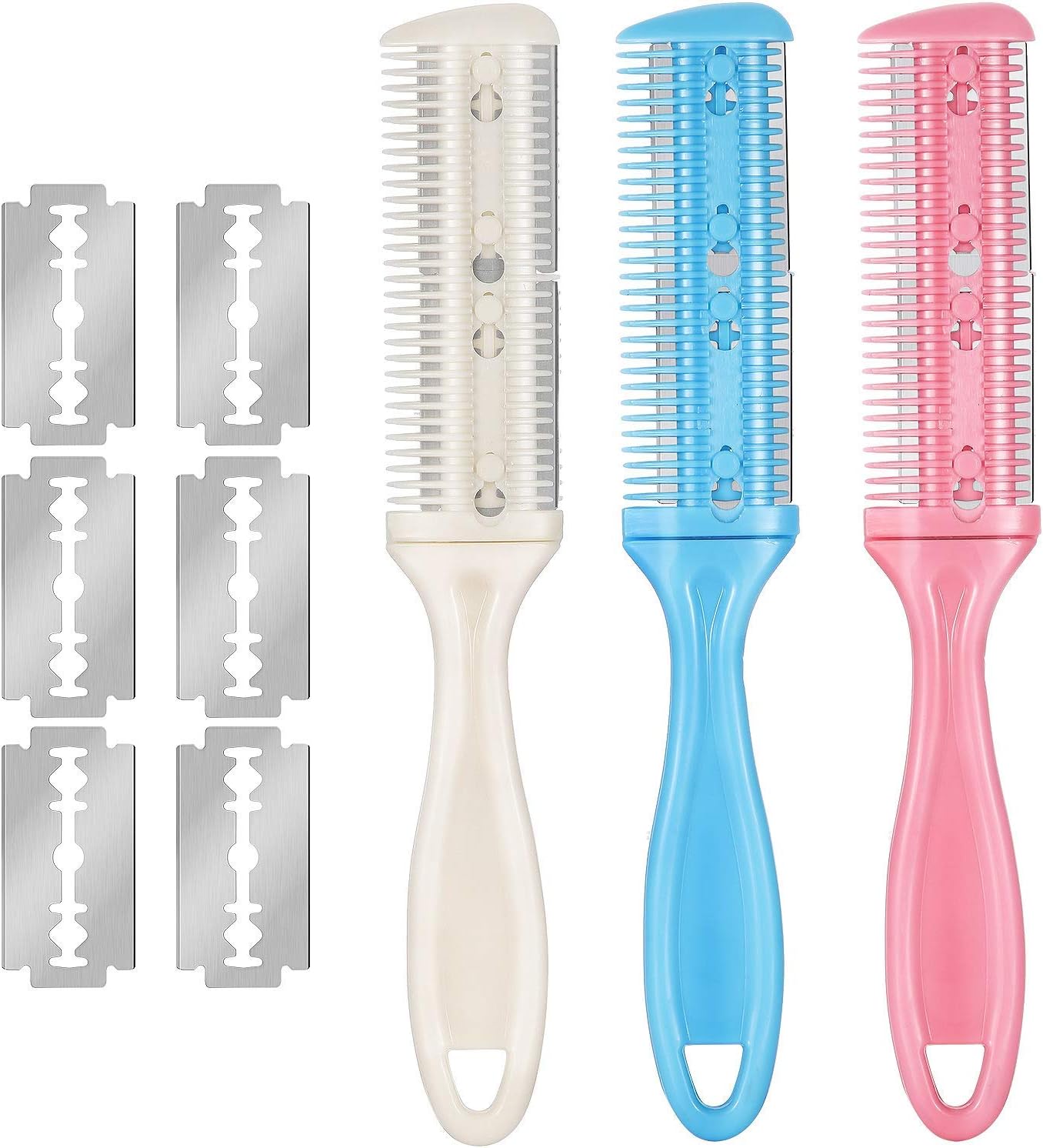 3 Pieces Razor Comb with 10 Pieces Razors, Hair Cutter Comb Cutting Scissors