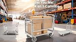 4-in-1 Foldable Platform Truck with Cage and Brake, 39"x24" Heavy Duty Warehouse Push Moving Cart, 1000lbs Flatbed Dolly for Grocery, Laundry, Shelving, Storage, Industrial Wagon Hand Truck Trolley