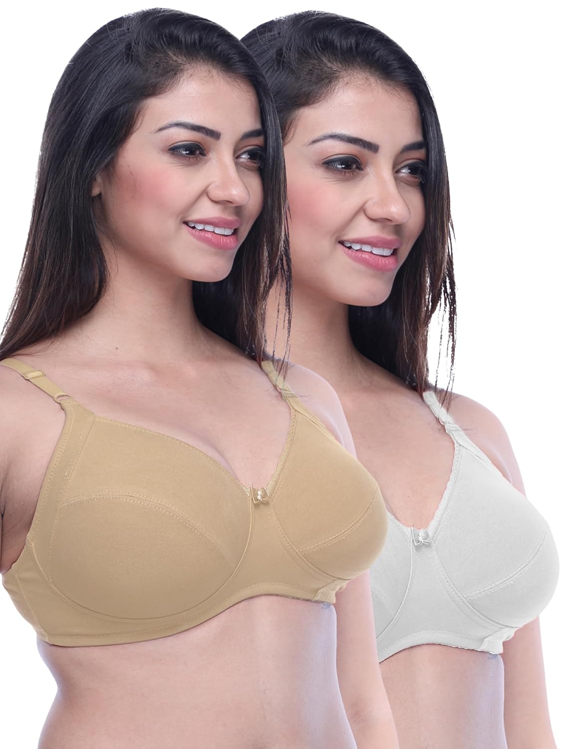 Lovable Women’s Brassieres Cotton Non-Padded Lace Pattern Wirefree Full Coverage Seamed Plus Size Bra with Side Panel Support and Plush Lining Cup Bra for Women (Pack of 2) – COMFYST Prime