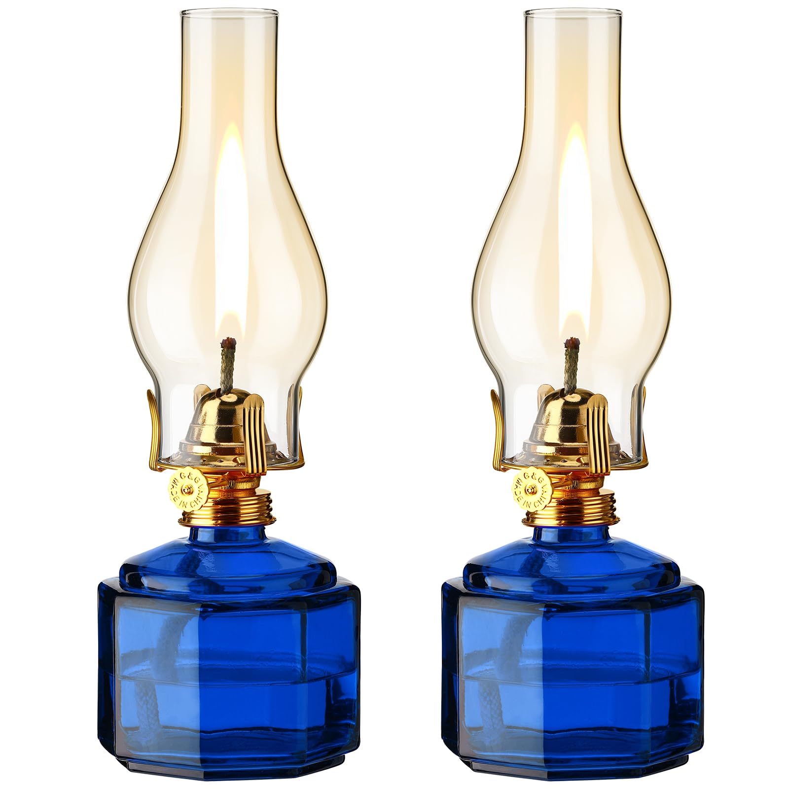 Tuanse 2 Pieces Chamber Oil Lamp Classic Kerosene Lantern Vintage Oil Lamp for Indoor Use,Decorative Hurricane Lantern with Adjustable Fire Wick for Home Tabletop Decor,13 Inch Height(Dark Blue)