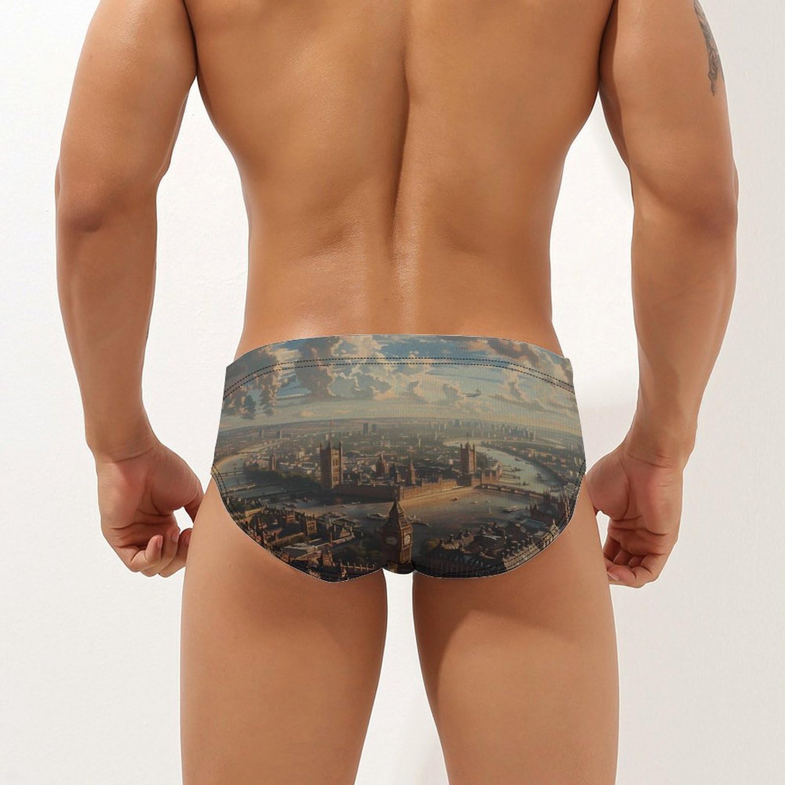 British City London Landscape Mens Swim Briefs Quick Dry Swim Trunk Bikini Underwear Swimsuit L