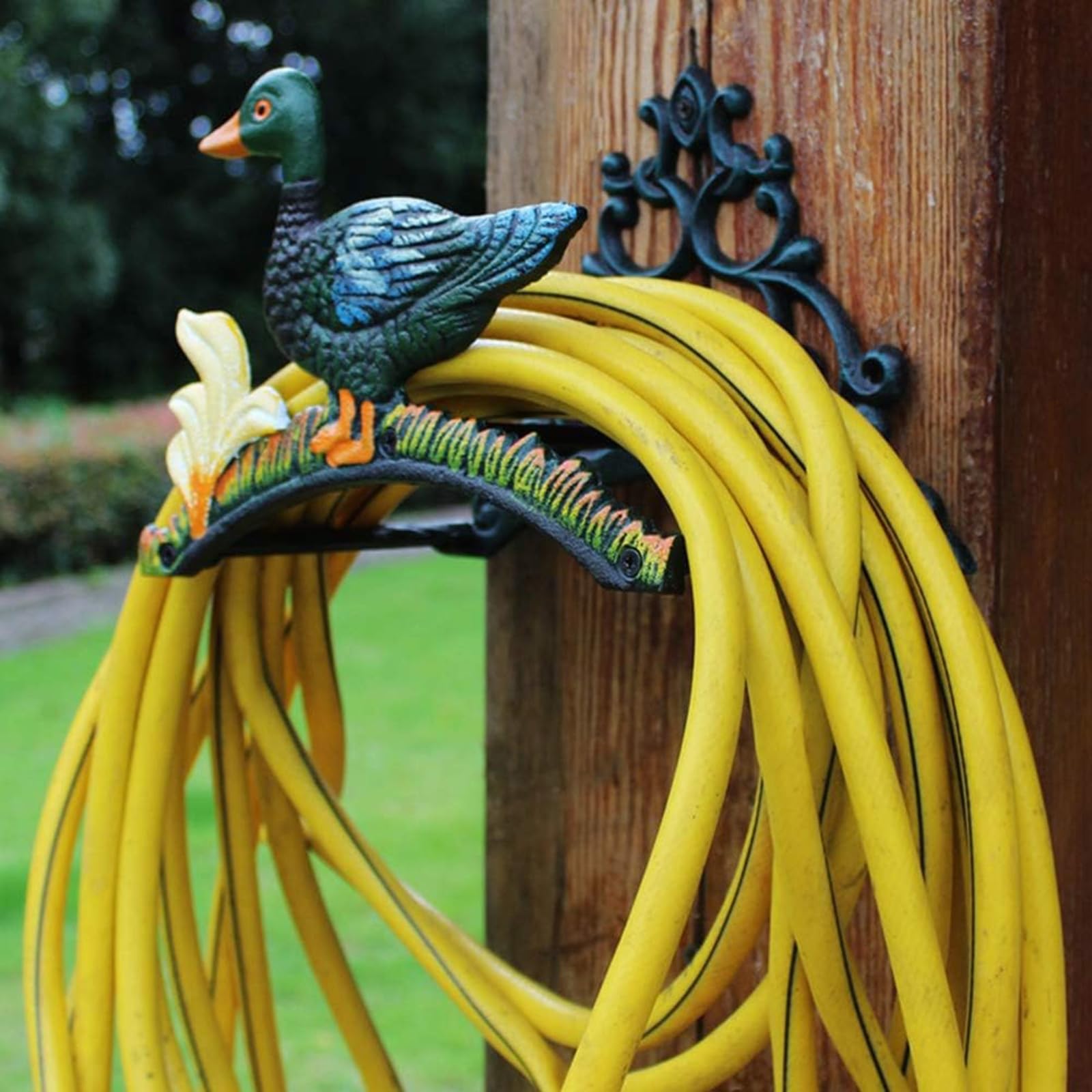 ANZAGA Soporte para Manguera de jardín de Hierro Fundido Resistente | Colgador de Manguera de Agua montado en la Pared,A