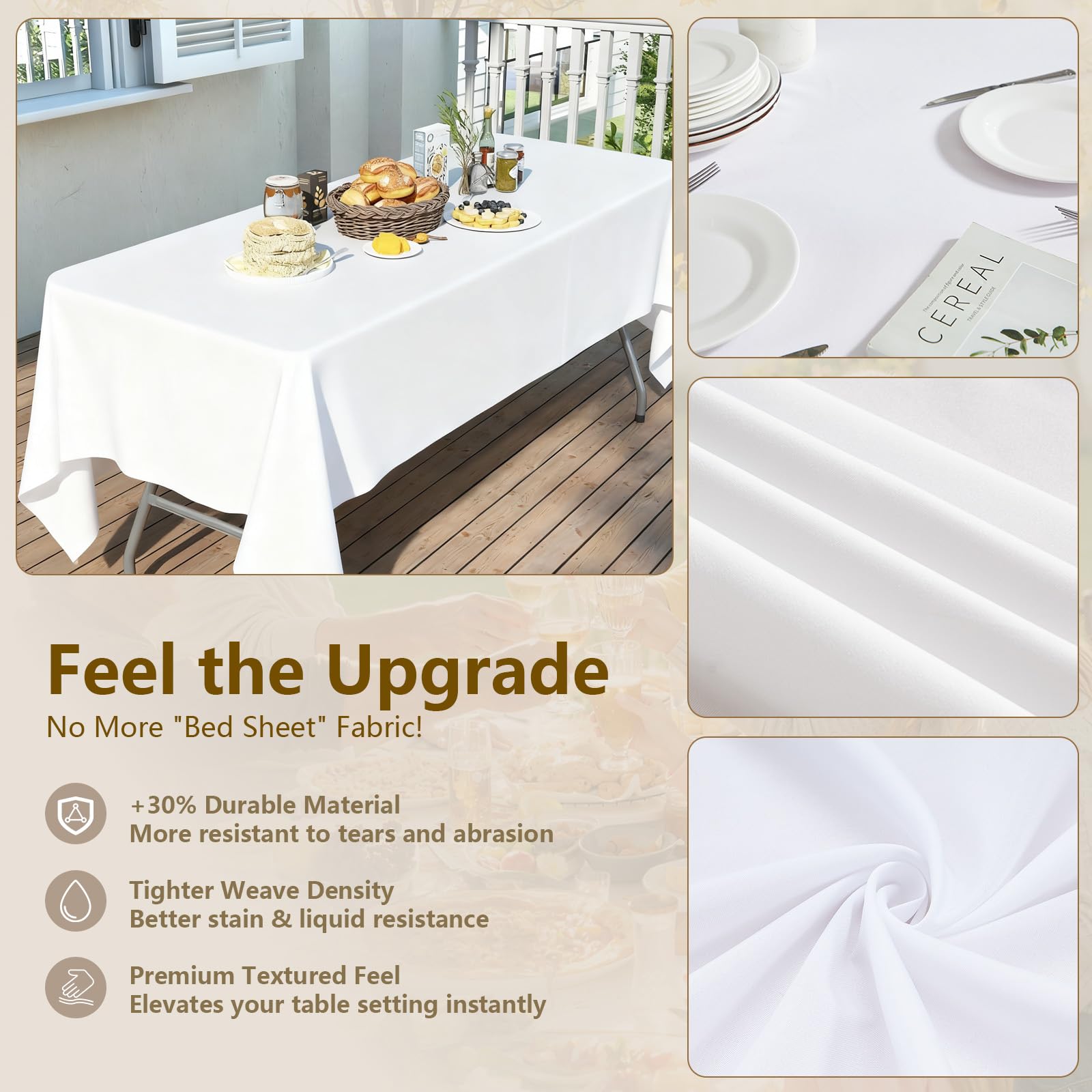 Mantel rectangular, mantel blanco para mesas rectangulares de 8 pies, resistente a las manchas y mantel de poliéster lavable para fiestas, bodas y banquetes (paquete de 10, 60 x 126 pulgadas)