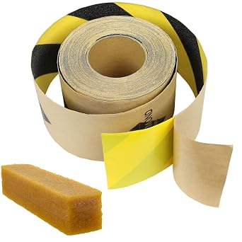 Black Diamond Self Adhesive Grip Tape - Anti Slip Traction Tape - Non Skid Tape - Anti Slip Tape Grippy Strips for Stairs, Ramps, Boat Grip 6" x 20 Caution with Cleaning Stick