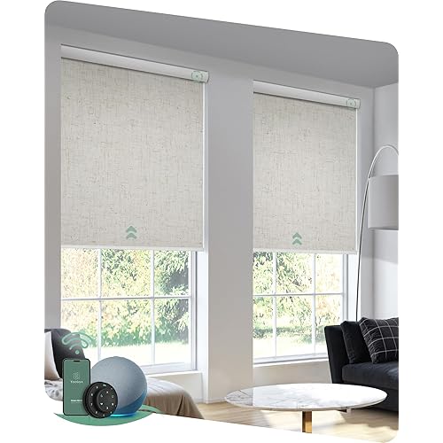 Yoolax Motorized Blinds with Remote, Blackout Smart Blinds Automatic Blinds for Windows, Electric Window Shades Compatible with Alexa Roller Window Shades with Valance (Linen Beige, 55" W x 72" H)