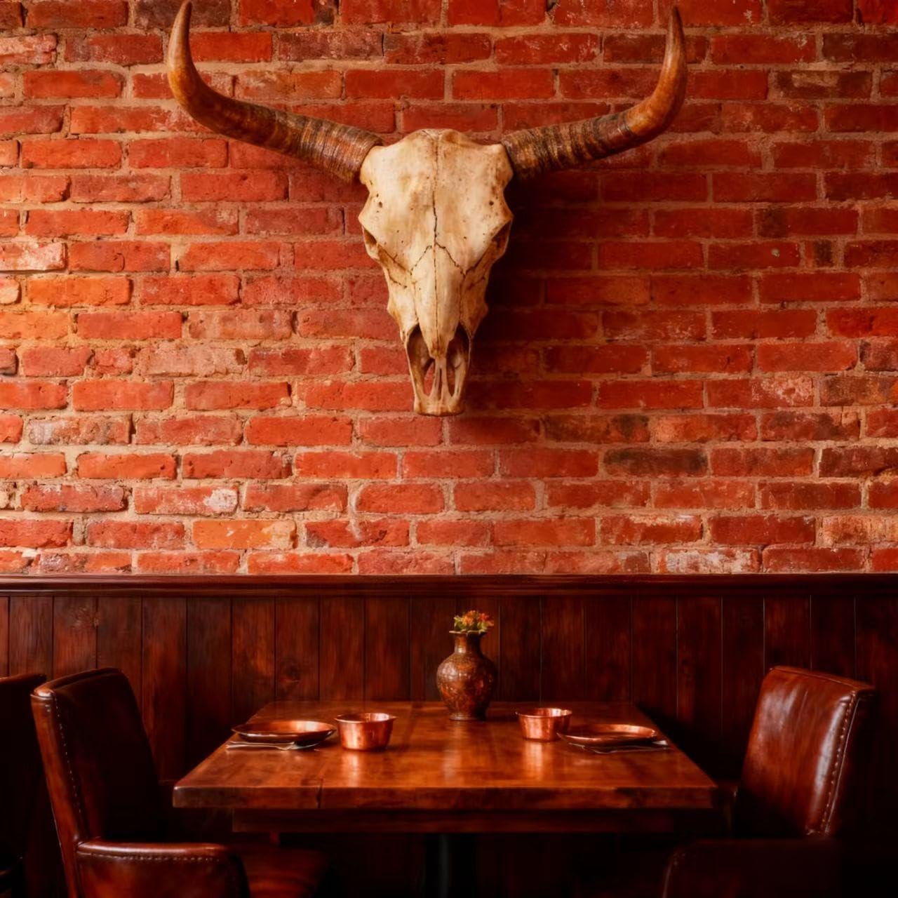 Cow Skull Wall Decor, Longhorn Wall Decor with Carved Details, Hand-Carved Authentic Taxidermy Cow Skull Bull Skull Wall Decor 27 * 25 * 10inch,Brown 1