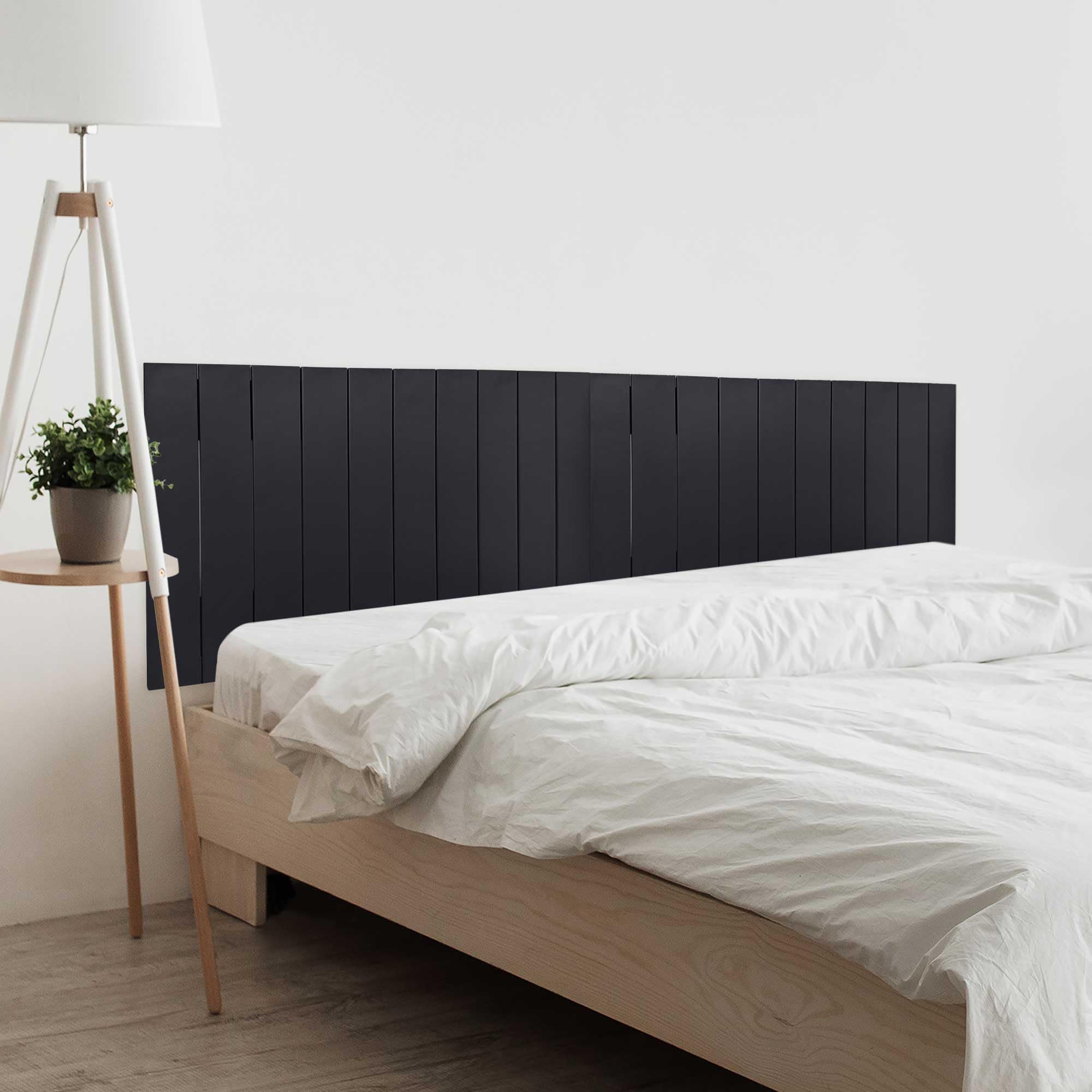 DHOME Cabecero de Madera reciclada DM Estilo Palet Vertical Cama Palets Herrajes incluidos (180cm Dual, Negro Sólido)