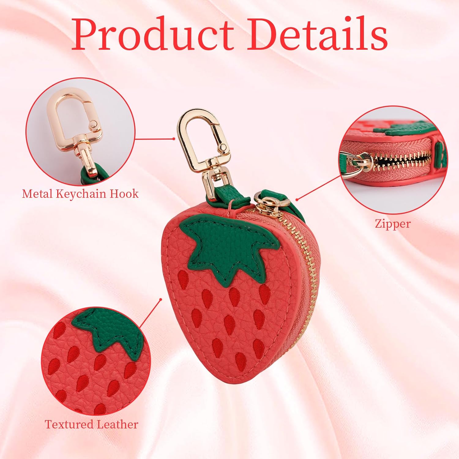 Fruit Coin Purse Bag Charm Keychain, Mini Charm Kawaii Leather Coin Purse Pouch Holder for Airtag Handbag Tote Wallet image 4