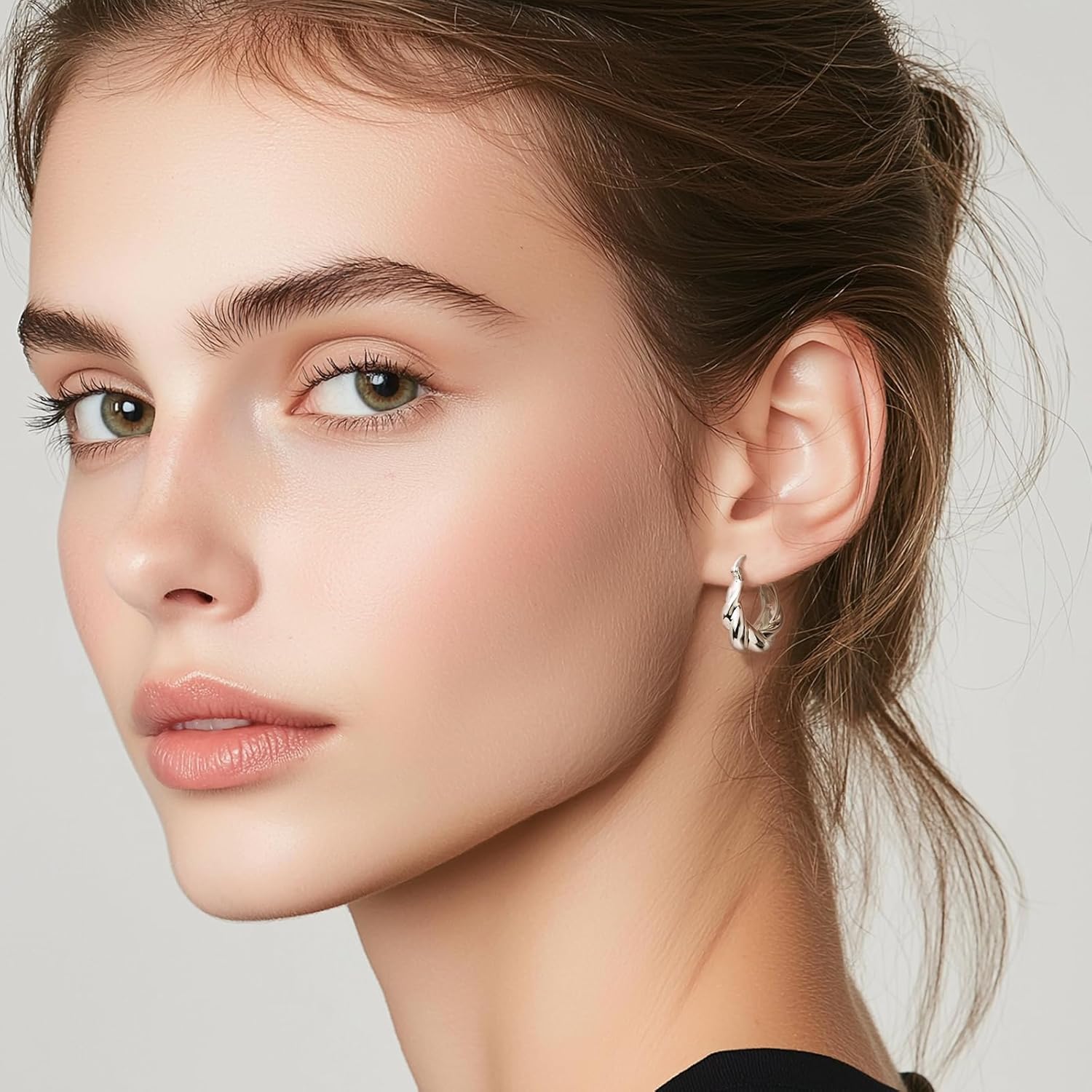 Jean Beau Chunky Twisted Huggie Hoop Earrings for Women Statement 14k Gold Plated Hypoallergenic Small Hoop Fashion Outfit Accessories Jewelry Gift - Image 2