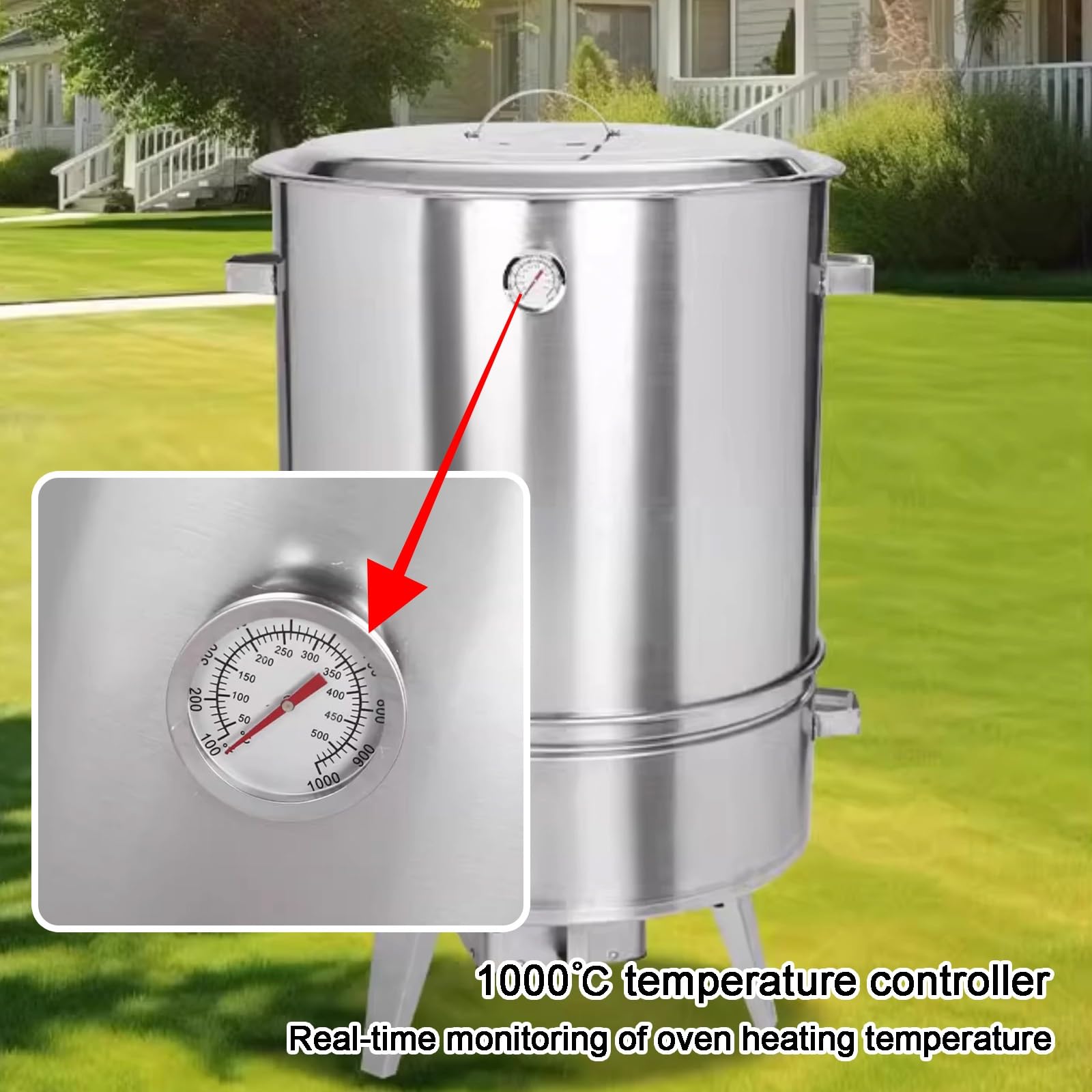 Barbecue e Affumicatori di Grandi Dimensioni, Barbecue a Carbonella, Griglia Sospesa in Acciaio Inox con Termometro, Design Diviso per Campeggio
