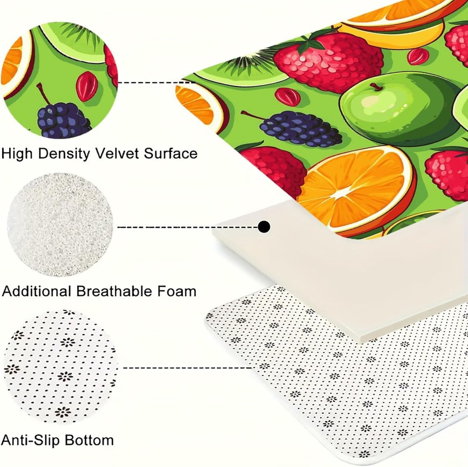 Various Fruits Kitchen Mats for Floor 3 Pcs Kitchen Rugs