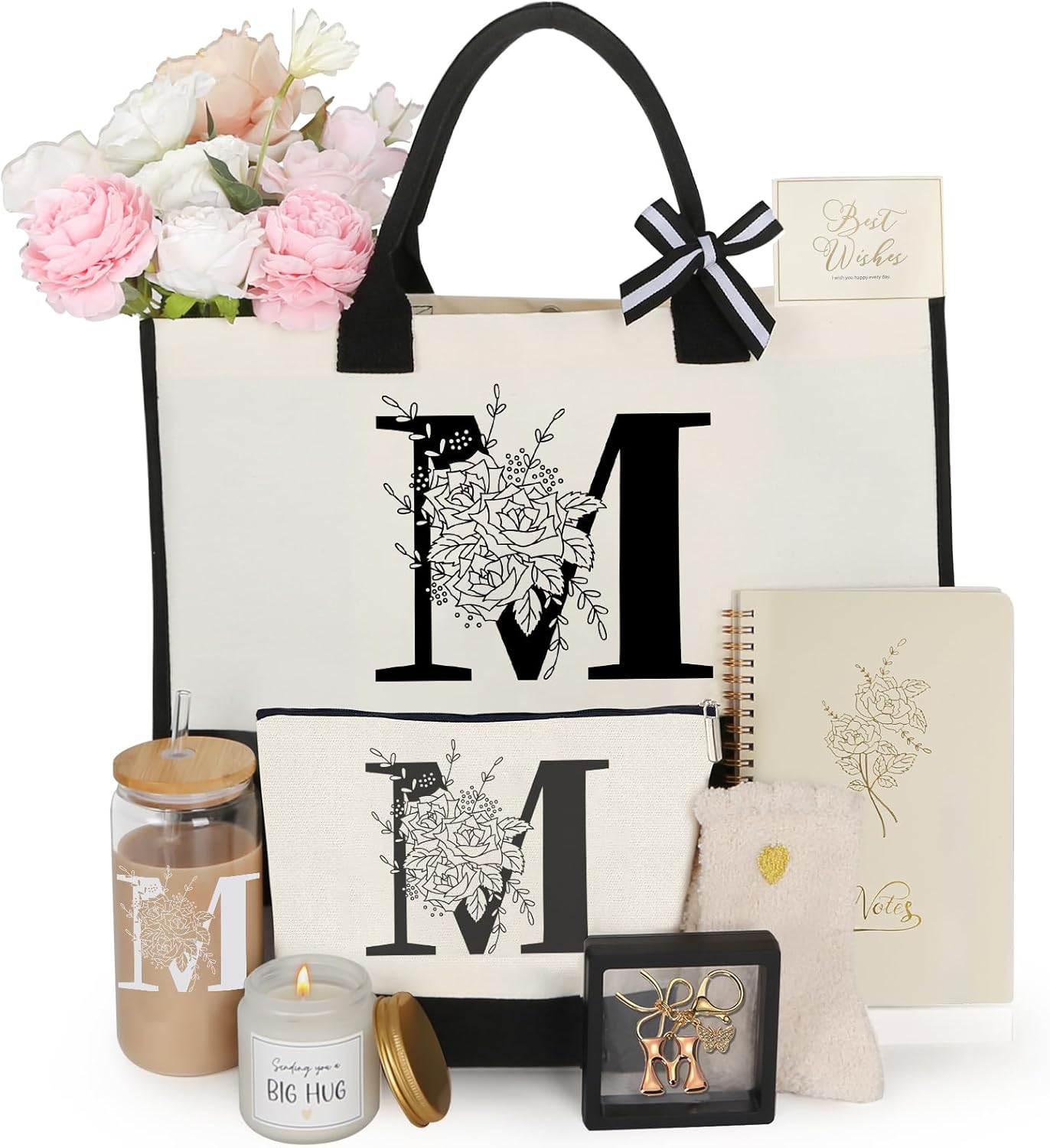 Birthday Gifts for Women,Monogrammed Personalized Gifts-Initial Tote Bag Gift Set for Her, Mom, Teacher