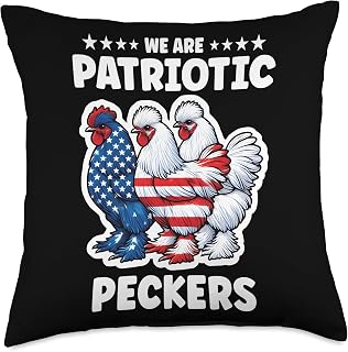 American Chickens 4th of July Red White Blue Silkie Chicken Throw Pillow