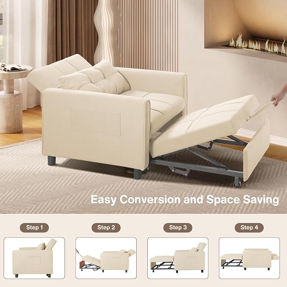 Aiho 3-in-1 Convertible Sleeper Sofa Bed with Adjustable Design, Beige