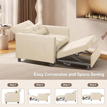 Aiho 3-in-1 Convertible Sleeper Sofa Bed with Adjustable Design, Beige