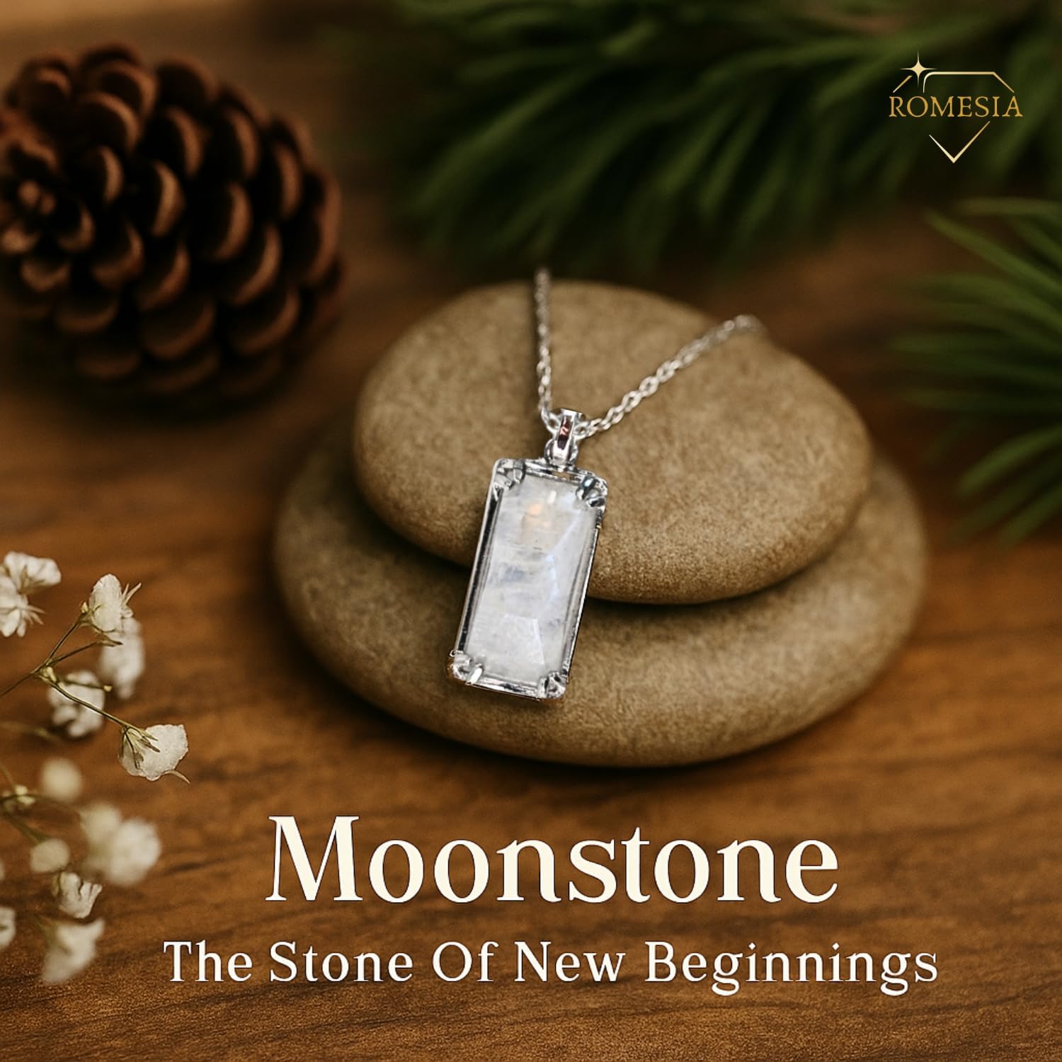Genuine Rainbow Moonstone Necklace for Women | 925 Sterling Silver, Healing Crystal Jewelry | June Birthstone Necklace Adjustable 16”-18” Cable Chain Moonstone Pendant | Spiritual New Beginnings Gift for Women