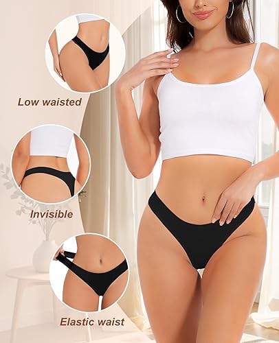 Miniatura 3 de Sunm Boutique Tangas de algodón para mujer, paquete de ropa interior invisible para mujer, calzones sexys de tiro bajo para mujer
