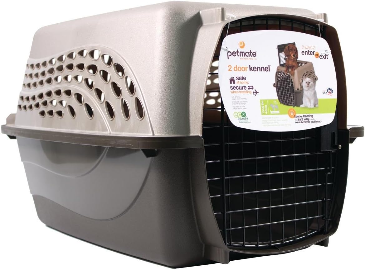 Petmate 2 Door Top Load Kennel Metallic Pearl Tan/ Coffee Grounds 24in 0- 15lb