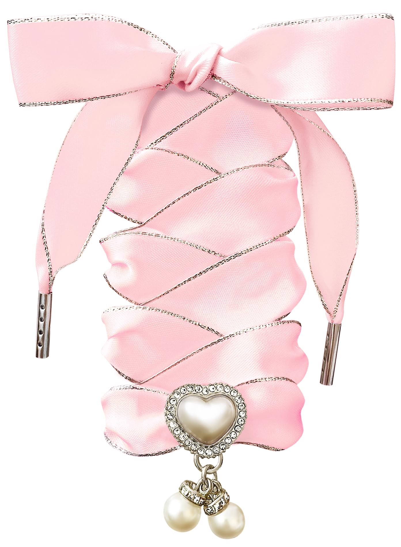 TOPPING STYLE Fashionable Satin Ribbon Shoe Laces with Bling Pearl Charms for Girls & Women
