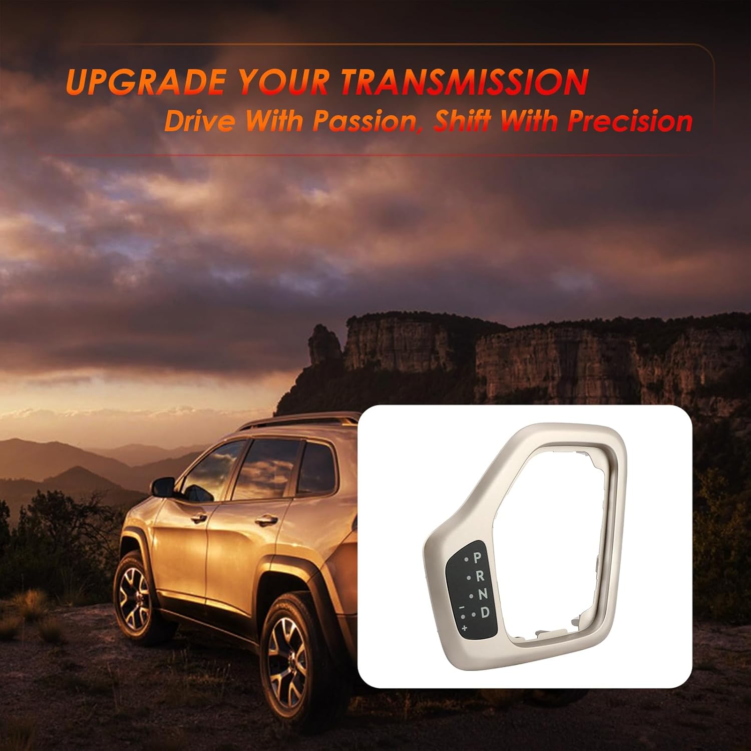 Upgrade 601-401 Shifter Bezel with Harness, Compatible with 2014-2018 Jeep Cherokee, Gold Transmission Kit, Replaces# 5YD27XSAAA 68413957AA