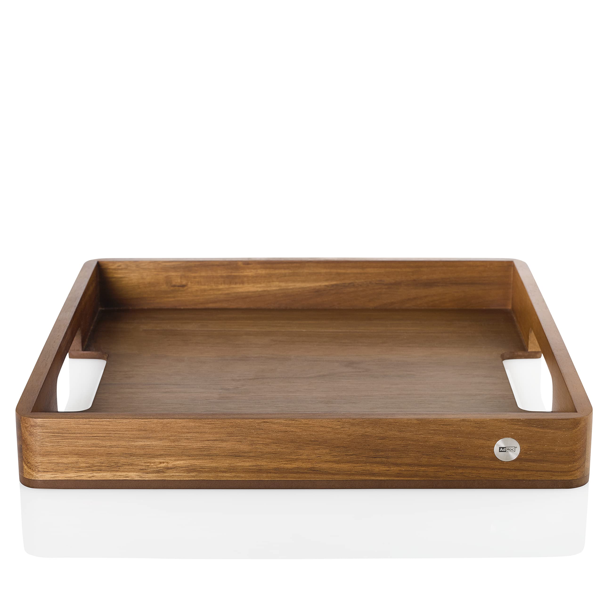 AdHoc ST22 - Bandeja para servir platos, bebidas, aperitivos con mango SERVE SQUARE rectangular, madera de acacia/nogal