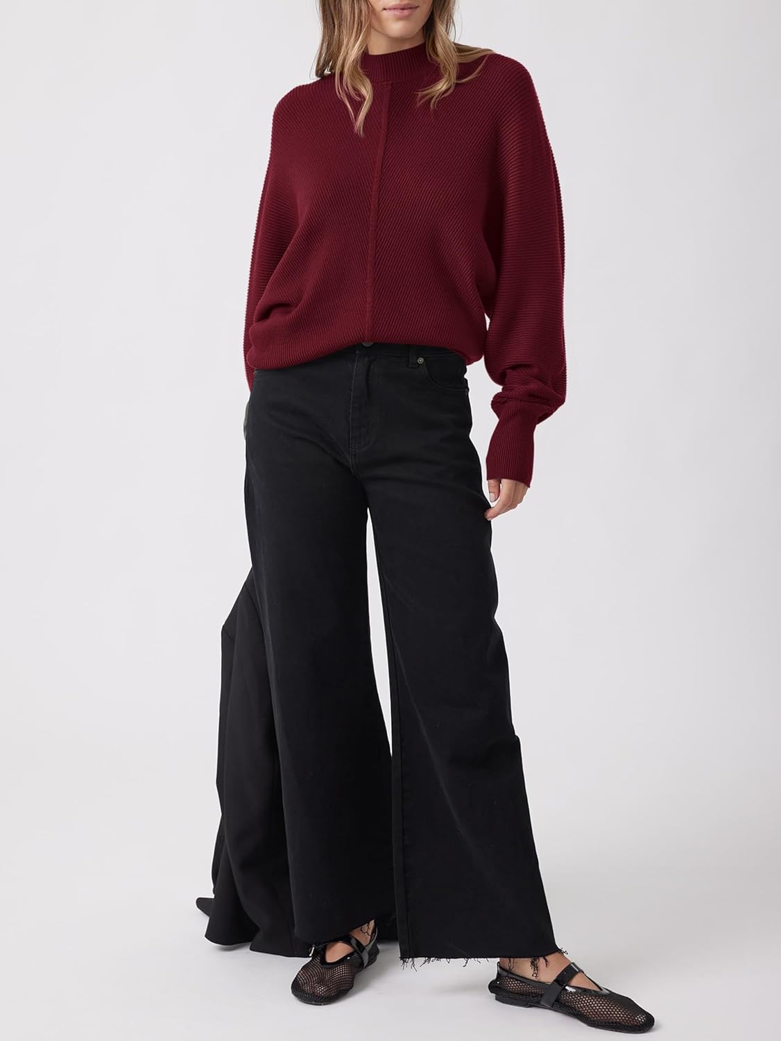 PRETTYGARDEN Fall Fashion 2024 Oversized Mock Neck Long Sleeve Batwing Sweaters for Women Casual Loose Ribbed Knit Tops - Image 4