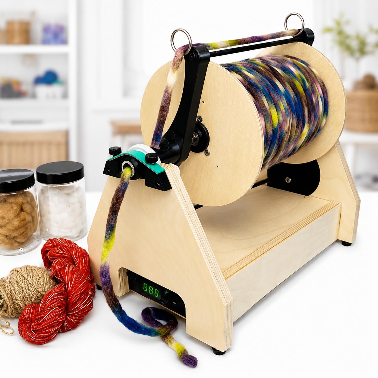 TsoLay Electric Spinning Wheel, Small Yarn Winder with Foot Pedal, All-Wood Frame, Front Control Panel,Stepless Speed Control for 52 Ounces (1.5 Kg) Spool, Fine Yarn, Thick Yarn, Artistic Yarn