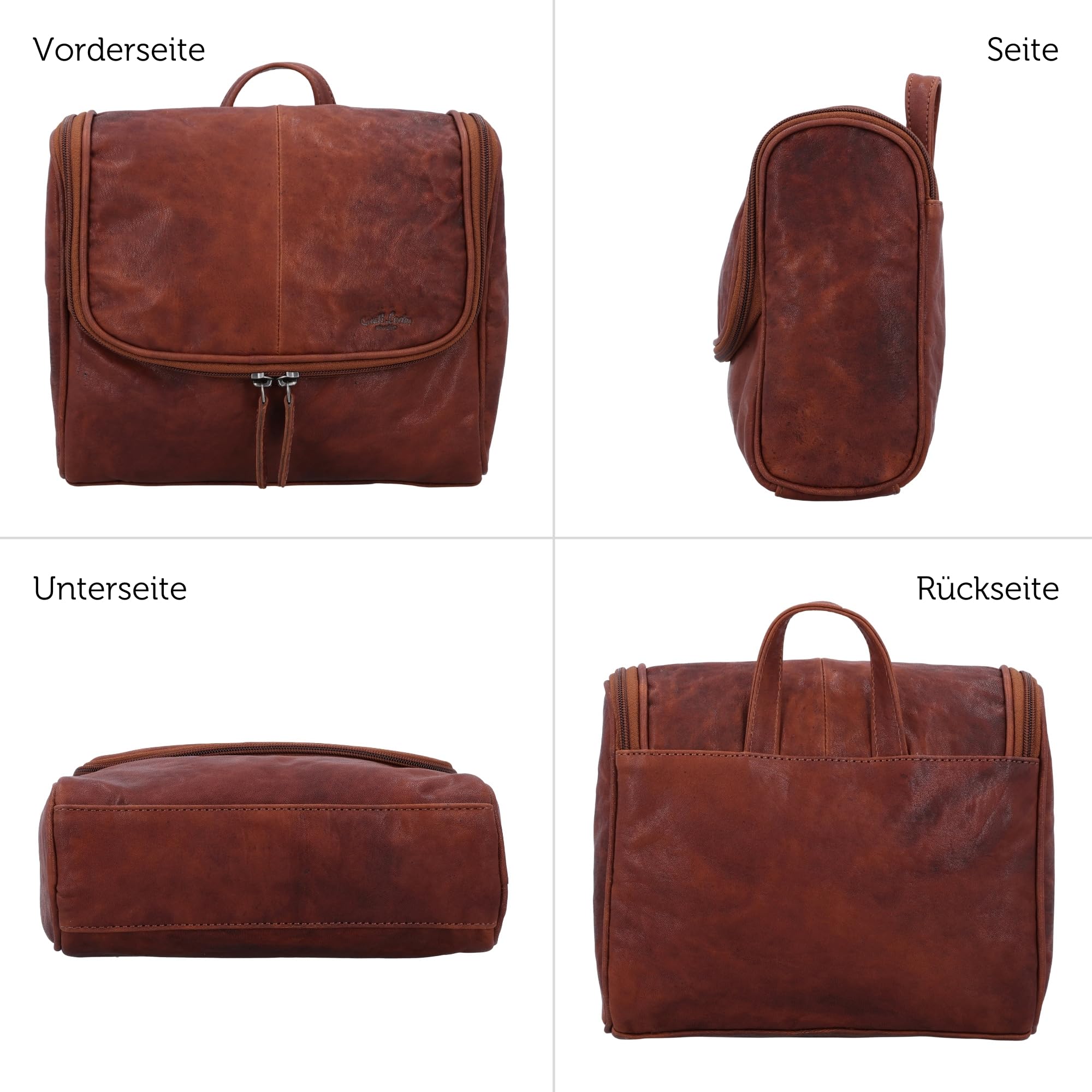 Gusti Leder Kulturbeutel Aidan - Waschtasche aus Echtleder für Damen und Herren - Kulturtasche Reise mit Aufhängehaken und Organizer-Fächern