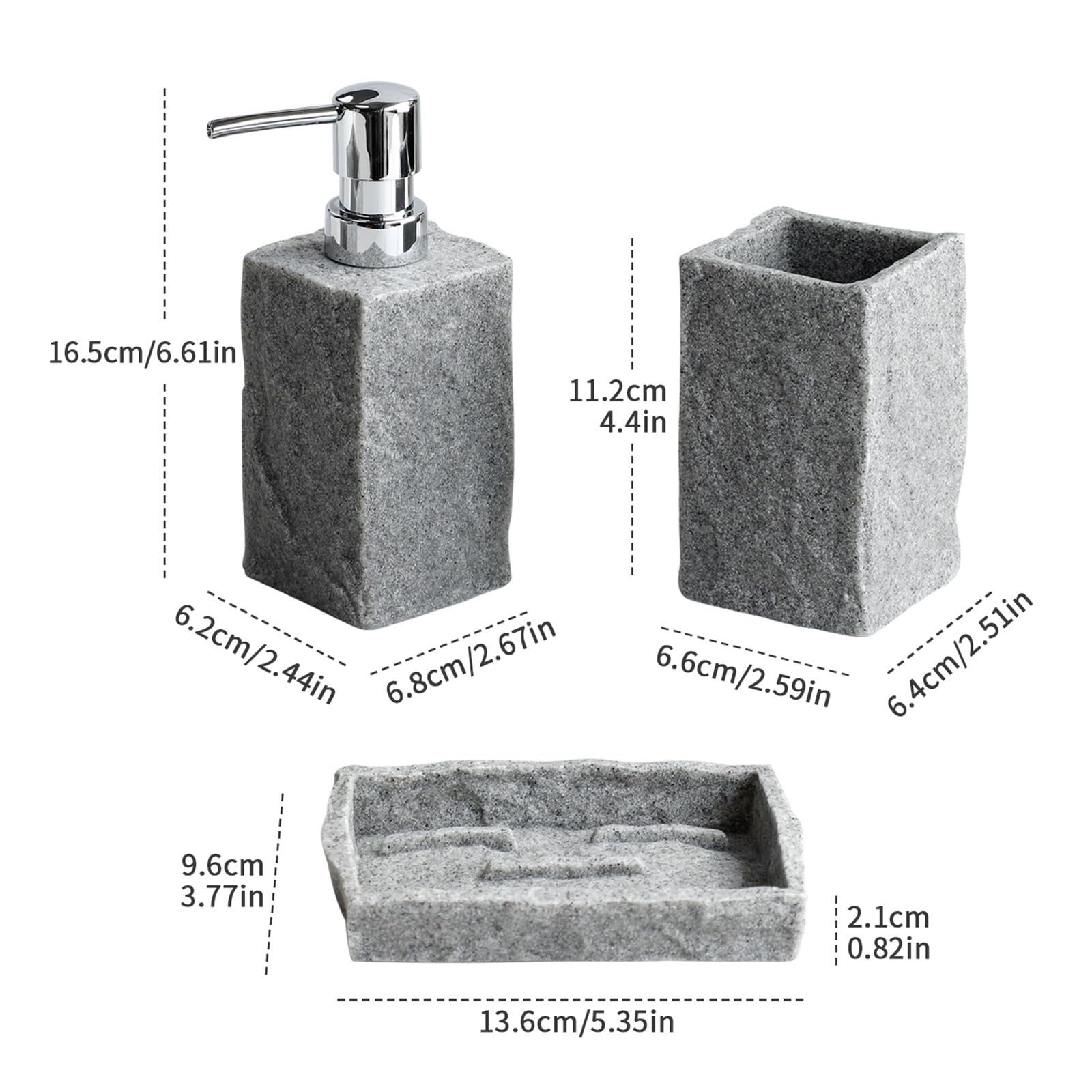 Set Dispensador Jabon Baño Juego de 4 Accesorios de baño, dispensador de jabón líquido, Soporte for Cepillo de Dientes, Vaso for Enjuague bucal, jabonera, Apariencia de Granito de imitación