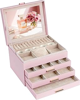 AdelDream Joyero con 4 niveles caja para joyas con cierre joyas grandes regalo para mujeres hijas y amigos en cumpleaños y días festivos color rosa
