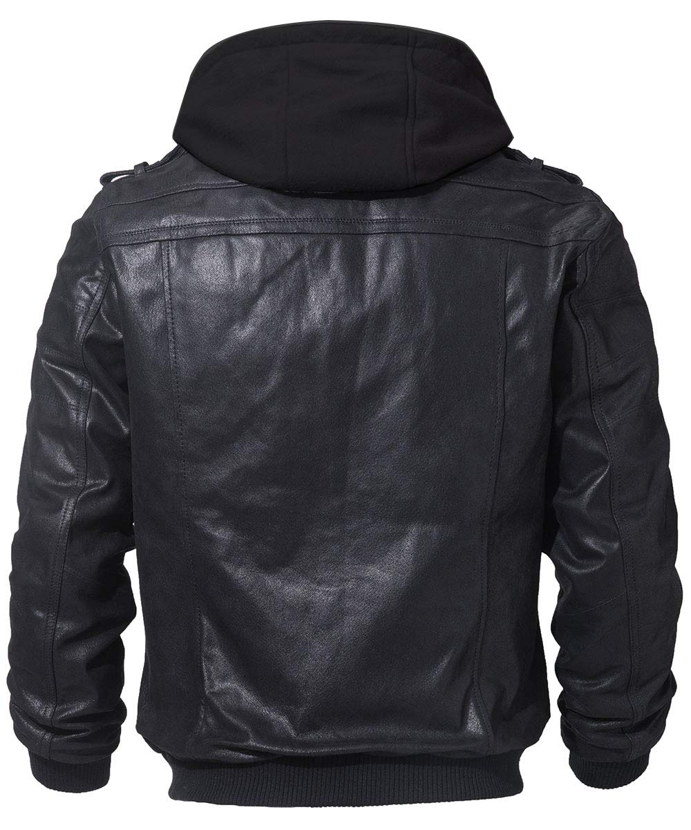 FLAVOR Giacca di Pelle Vera Uomo Moto Cappuccio Staccabile