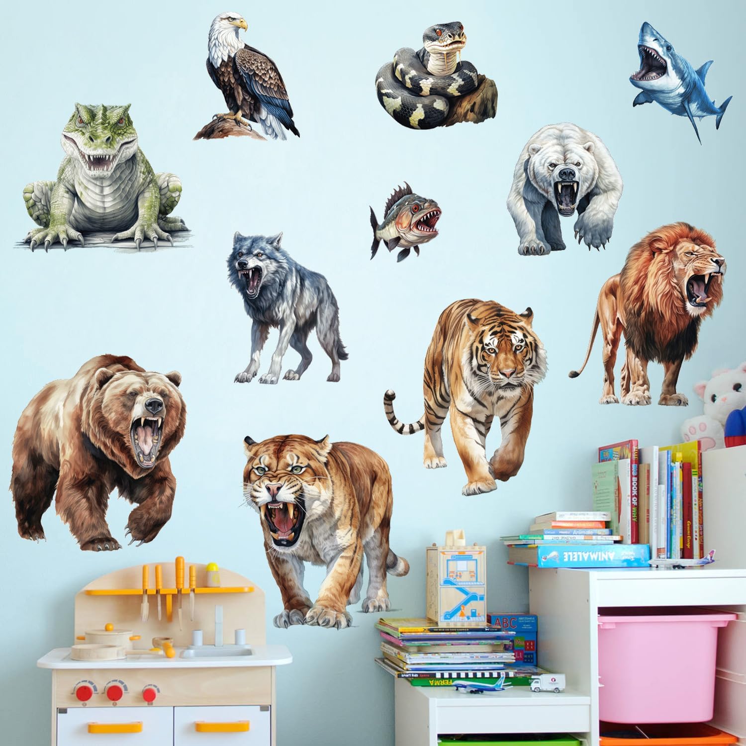 AM AMAONM Removable 3D Nature Jungle Wild Animals Wall Stickers DIY Peel and Stick Safari Tiger Lion Elephant Wall Decals Aniaml Wall art Decor for Kids Baby Bedroom Nursery Living Room (Anaiml Party)