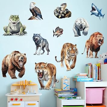 AM AMAONM Removable 3D Nature Jungle Wild Animals Wall Stickers DIY Peel and Stick Safari Tiger Lion Elephant Wall Decals Aniaml Wall Art Decor for Kids Baby Bedroom Nursery Living Room Animals