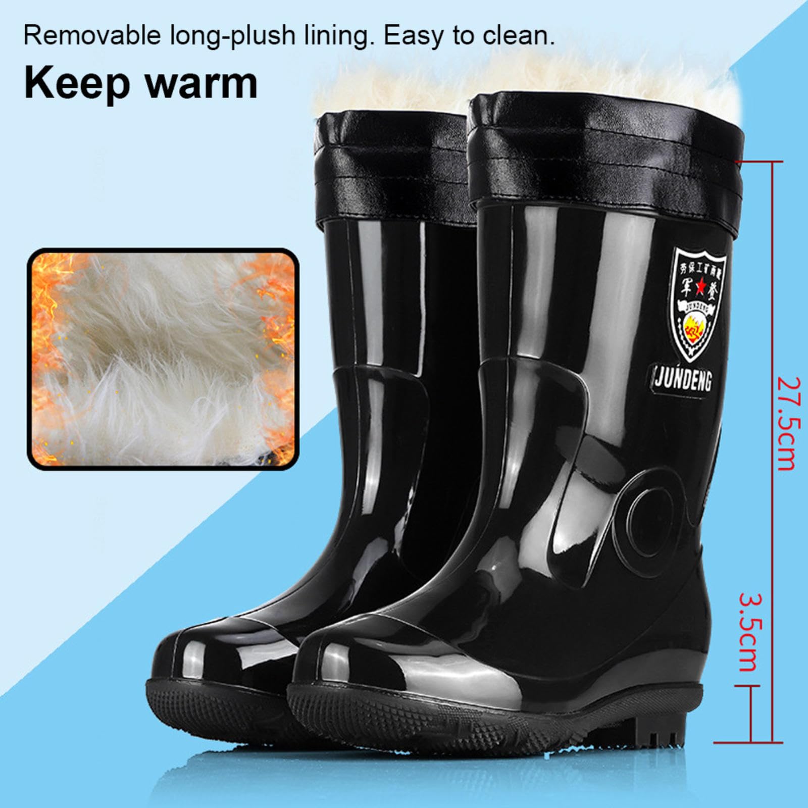 Botas de agua impermeables, botas de goma antideslizantes industriales y de construcción, zapatos de trabajo unisex para adultos 36-51EU con cubiertas de zapatos cálidas de felpa,MediumCylinder-49EU