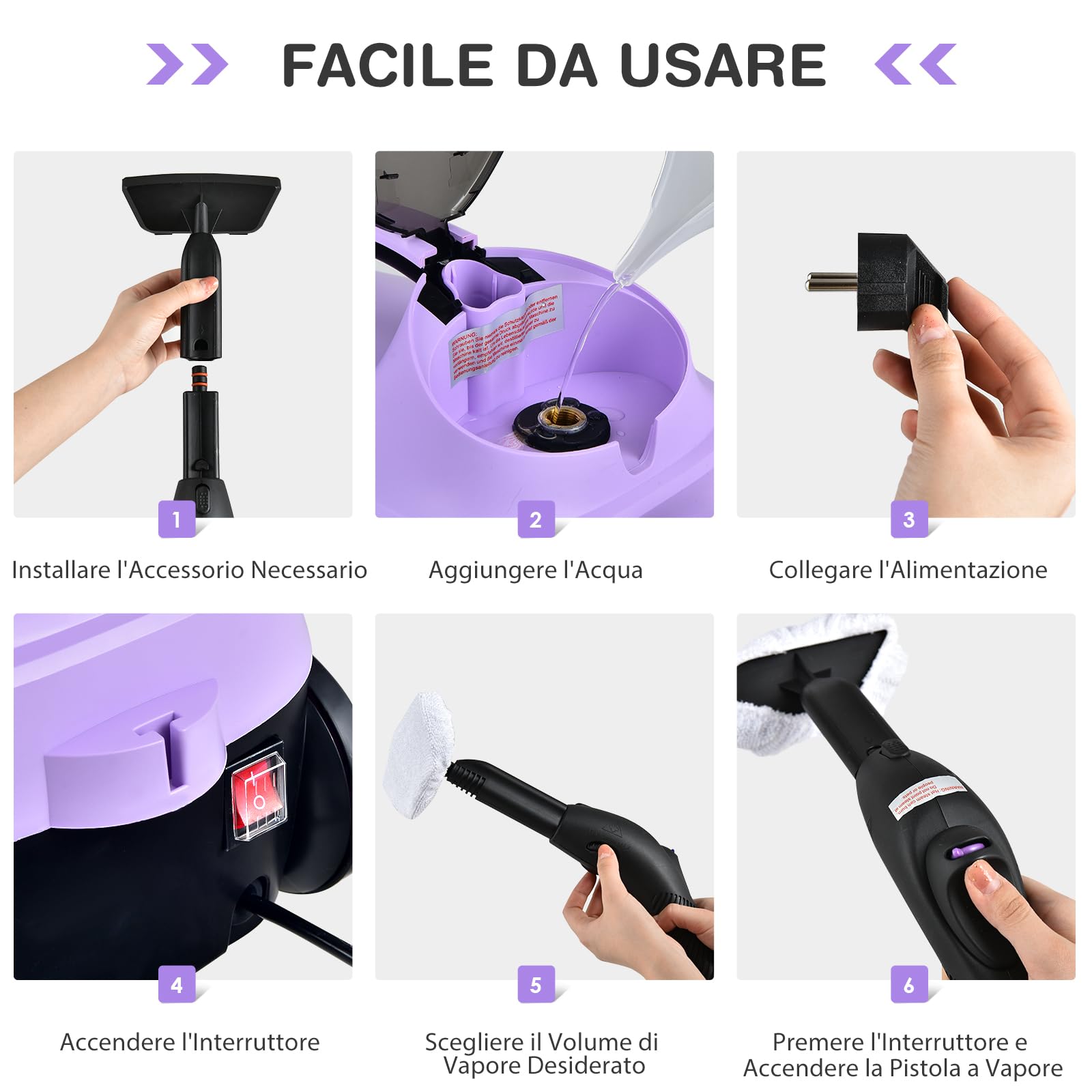 COSTWAY 2000W Pulitore a Vapore con 19 Accessori e Serbatoio da 1,5L, Vapore per Tappeti, per Pulizie Profonde Pavimenti Finestre e Macchine (viola)