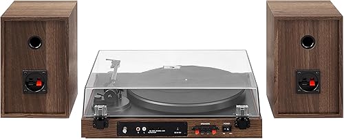 Miniatura 8 de Crosley C72 - Tocadiscos Bluetooth de 2 velocidades con transmisión por correa con altavoces de 80 W y brazo de fibra de carbono, nogal