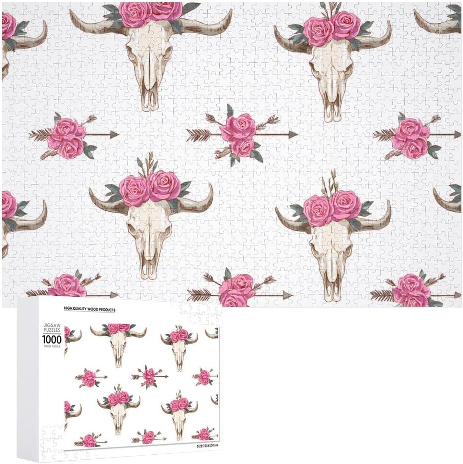 Bullskull Arrow Floral Puzzles for Adults 1000 PCS Wooden Jigsaw Puzzle Wall Decor Christmas