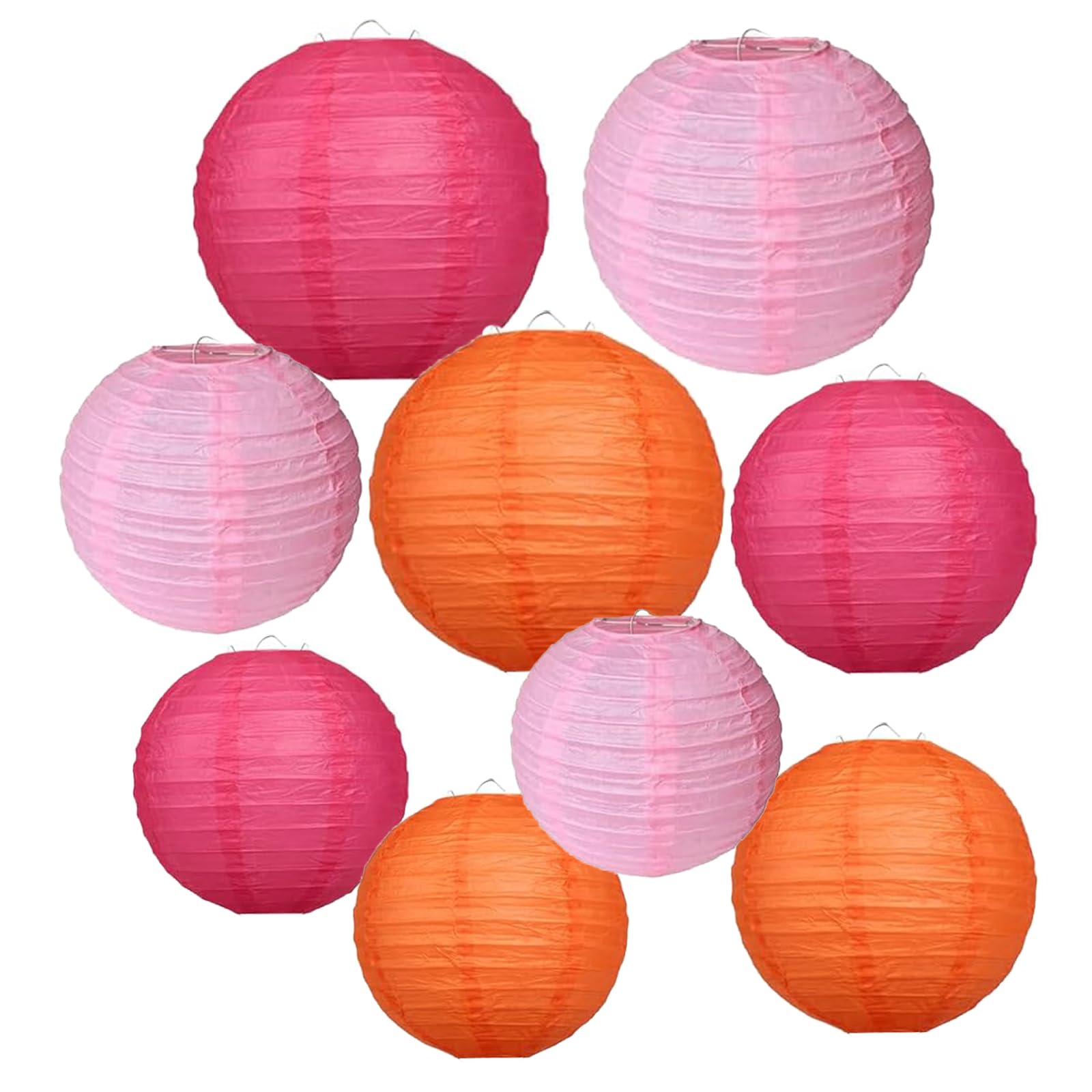 Ainmto Paper Lanterns Decorations,Paper Hanging Decorations Ball Lanterns Lamps for Birthday Party Parties, Bridal Showers, Baby Showers, Wedding（9 Pcs,6 in/8 in/10 in,Pink and Orange）