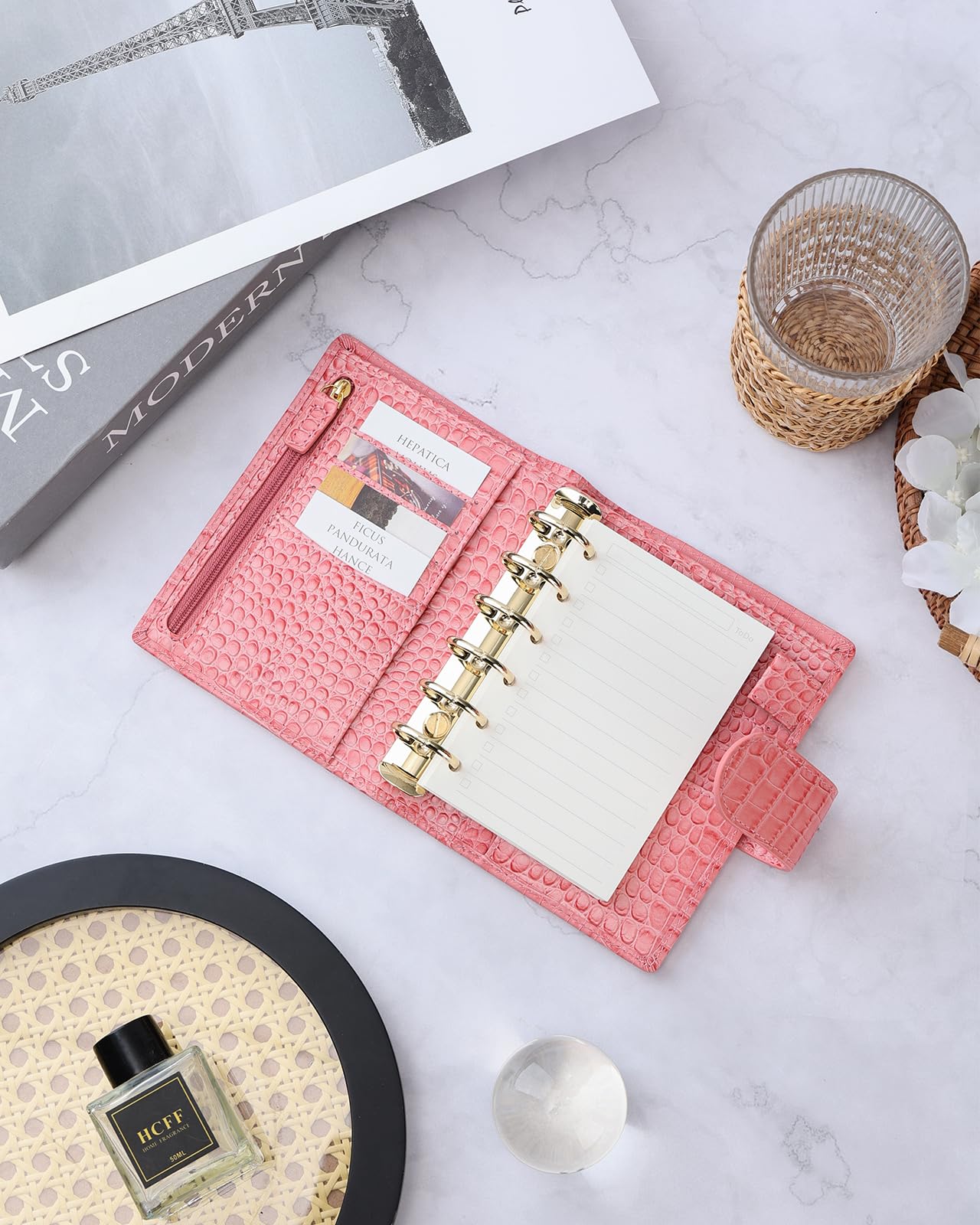 Leather Pocket Organizer Planner Rings Notebook Binder With