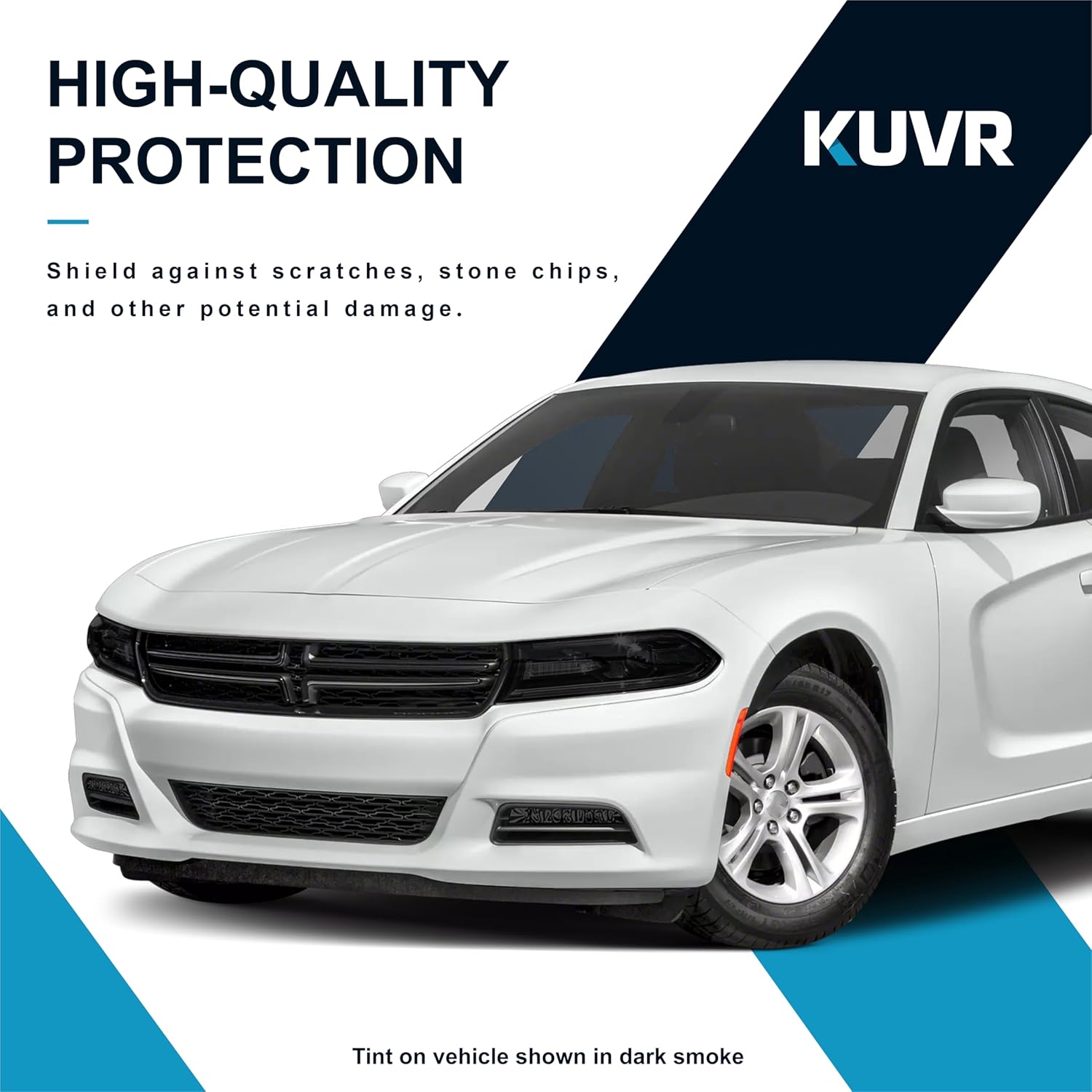 Pre-Cut Headlight & Fog-Light Tint Kit Compatible with Dodge Charger 2015-2020 | Precision Cut Stretchable PPF Vinyl Overlay Cover Wrap (Dark Smoke)