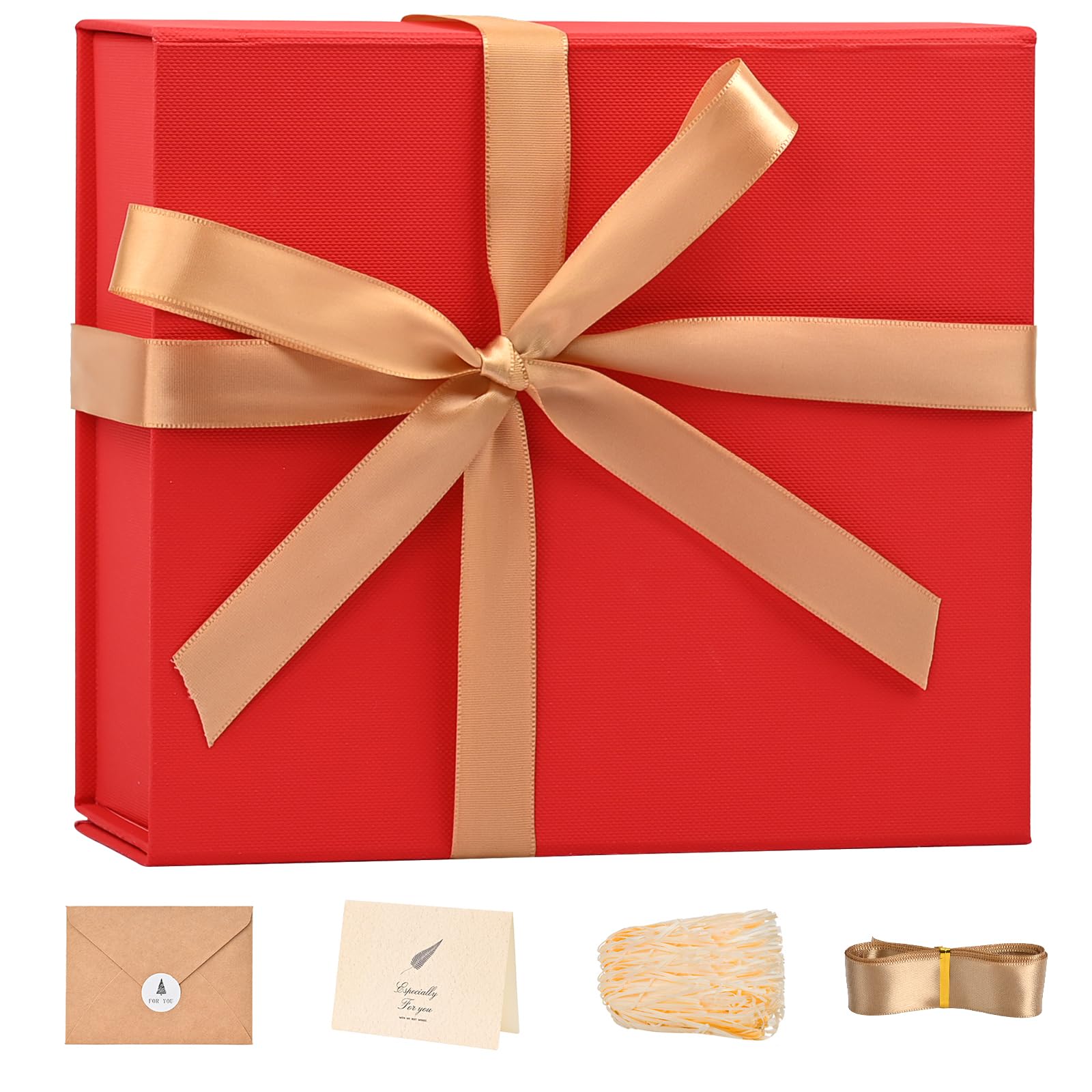 LIFELUM Red Gift Box 8 x 7 x 3 inch, Small Gift Box with lid Magnetic Closure for Presents with Lids Ribbon