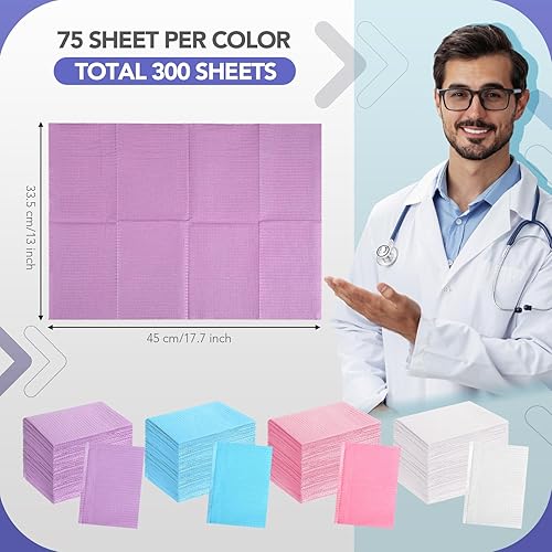 Miniatura 2 de 300 hojas desechables para baberos dentales de 13 x 18 pulgadas, 3 capas, impermeables, para dentistas, para clínicas, piercings de tatuaje,