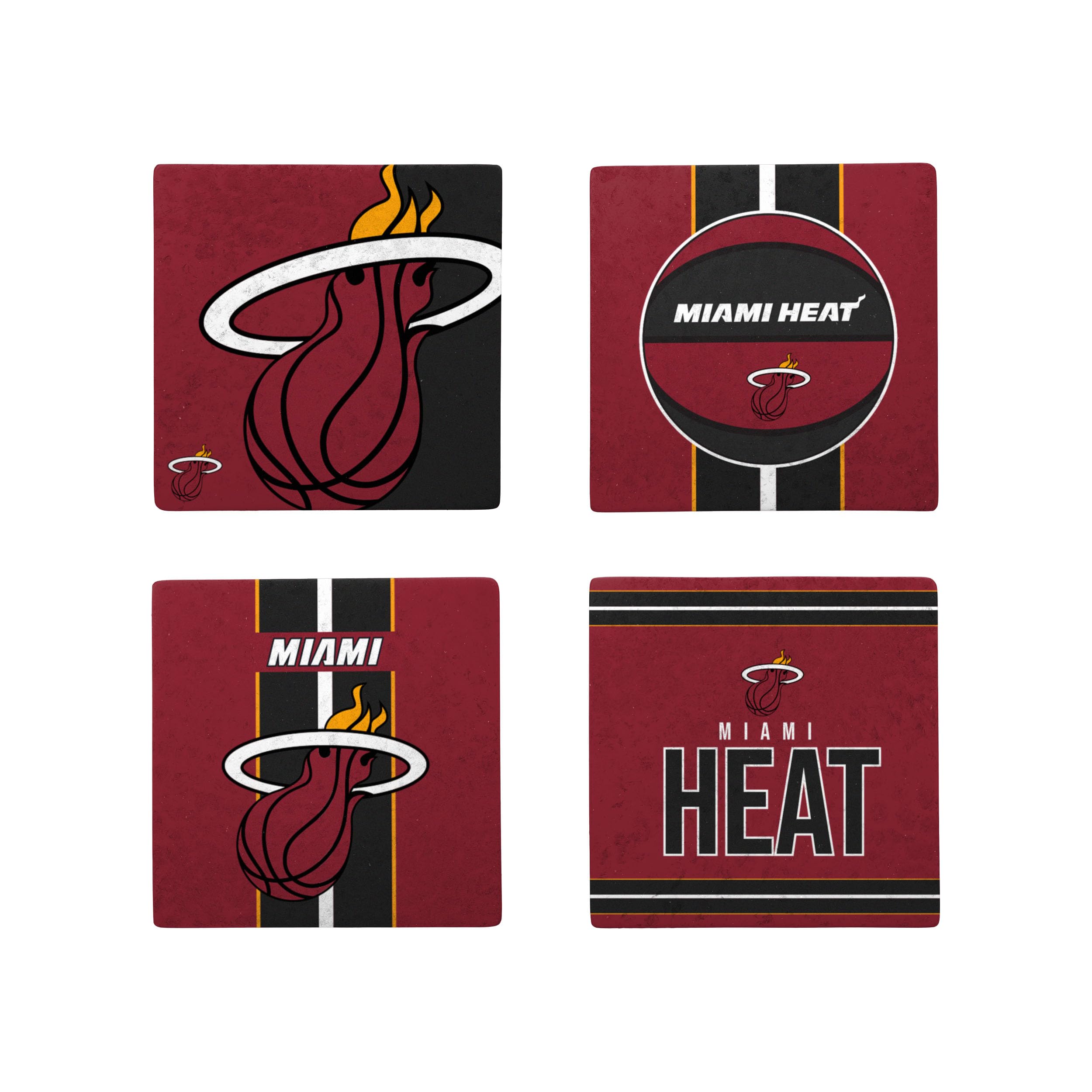 FOCO NBA Official 4-Pack Beverage Drink Stone Coaster Set (Miami Heat)