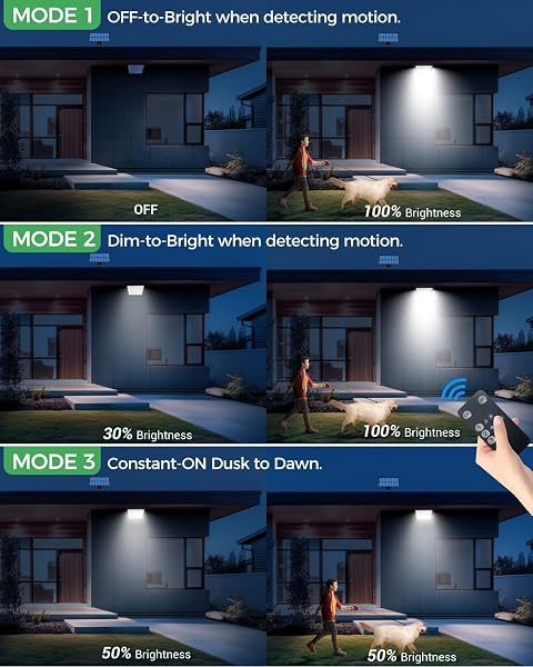 LOTMOS Solar Lights Outdoor, 342LED Remote Solar Security Lights Outdoor Motion Sensor, 3 Modes Garden Light Solar Powered Waterproof Pir Flood Lighting for Yard Shed Garage Outside,Cool White - 2