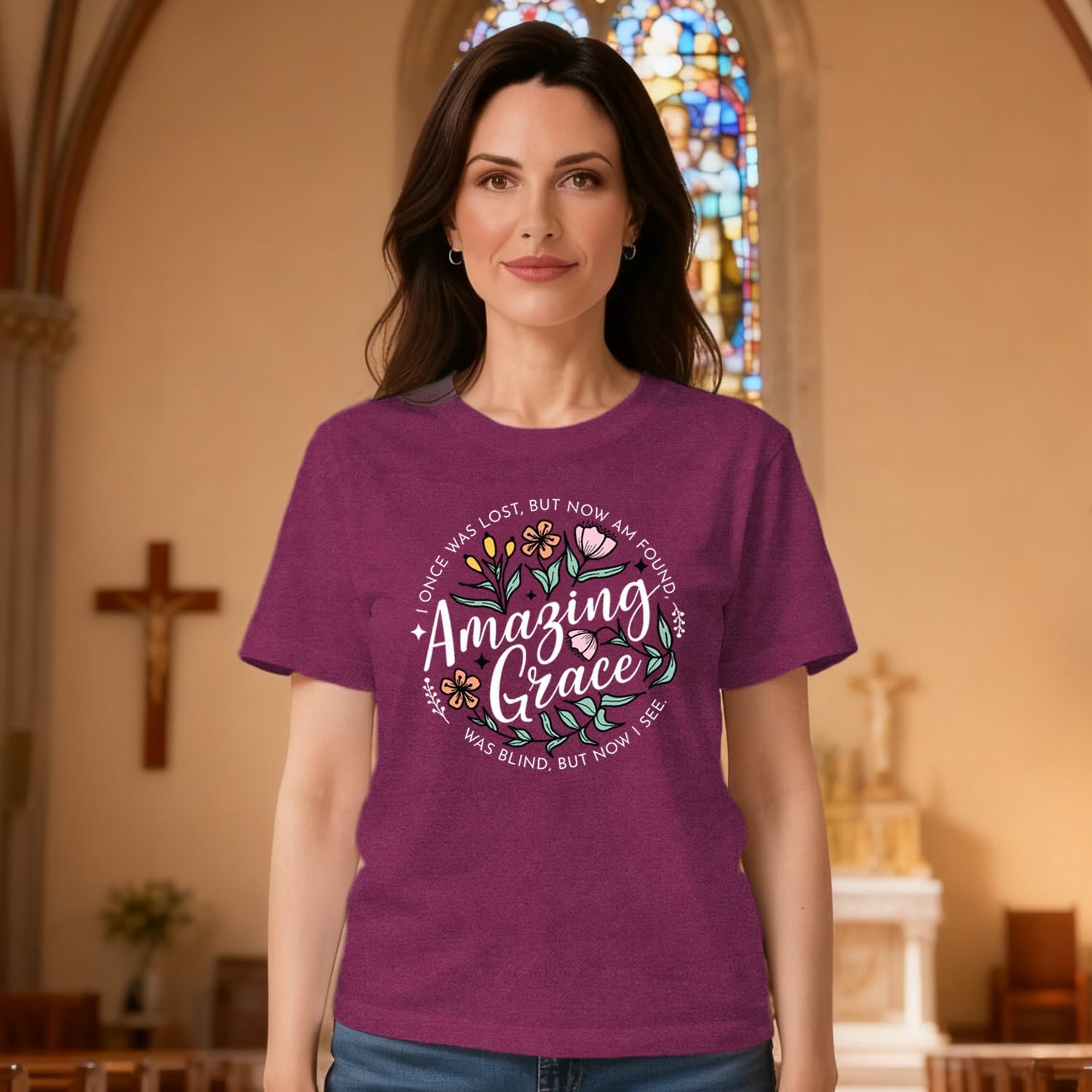 Christian Shirts for Women Faith Jesus Bible Verse Tshirt Amazing Grace Print Tee Tops - Image 3